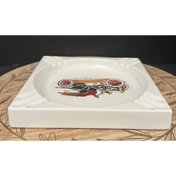 Vtg Hyalyn Ford Model "N" 1906 Large Porcelain Cigarette Cigar Ashtray 7" x 7" - Picture 4 of 11